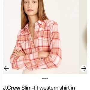 NWT j.crew pink western pearl button slim flannel 14